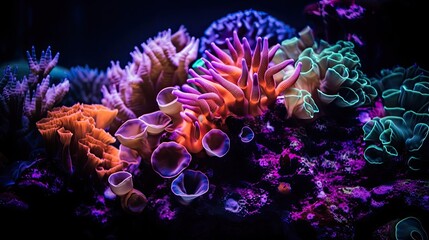Naklejka na ściany i meble Exploring the Marvellous Underwater World of the Many-Coloured Coral Reef. Generative AI