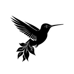 Hummingbird Logo. hummingbird in flight with its tail made of leaves