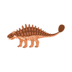 Prehistoric dinosaur Ankylosaurus with tail club cartoon character. Vector prehistoric dino, animal of jurassic period, brown dinosaur head with horns