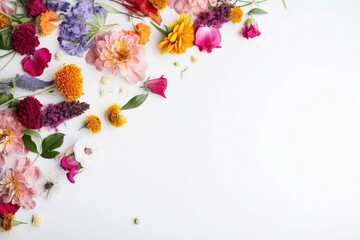 Spring flower frame on white background