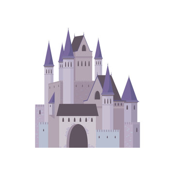 Cartoon medieval building, royal kingdom tower, fort of stone. Vector fairy palace, ancient fairytale castle symbol of kingdom. Citadel with wall