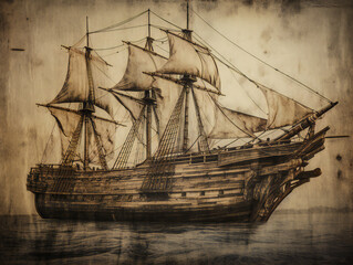 weathered wooden ship, testament to maritime history, generative AI
