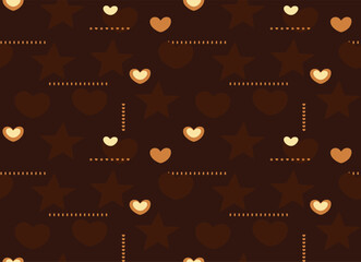 Seamless pattern of hearts, stars and chains on a dark background