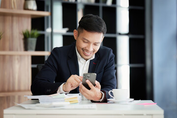 Businessperson using online banking service on mobile phone, finance, technology, smartphone concept