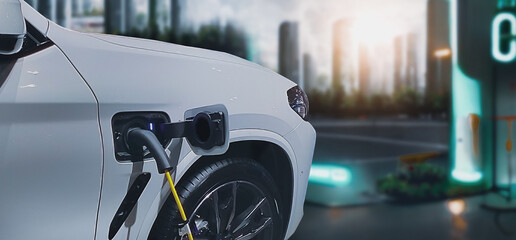 Alternative energy for smart car concept,EV vehicle charging station for electric car,futuristic...