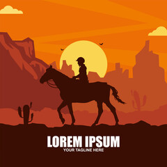 girl riding a horse with modern concept logo