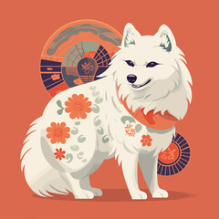 Biały Japoński pies, szpic - obrazy, fototapety, plakaty
