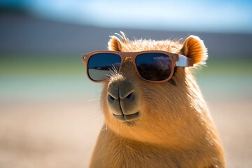 Funny capybara wearing sunglasses. Generative AI