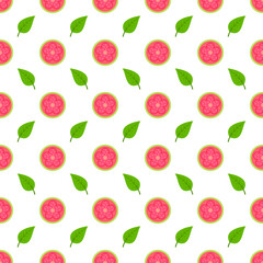 Seamless pattern green guava and flowers cartoon vector print.