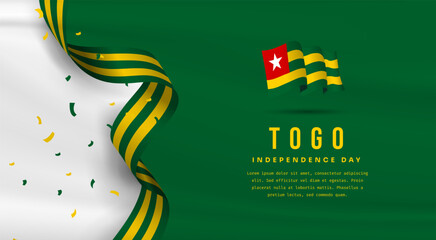 Banner illustration of Togo independence day celebration with text space. Waving flag and hands clenched. Vector illustration.