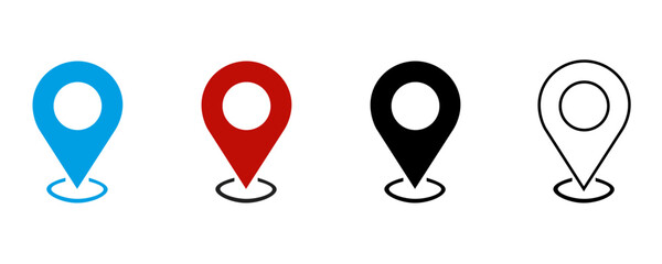 point on the map, a set of icons of points on the map in different colors showing the location, the location of the object, vector icons on a white background, eps10