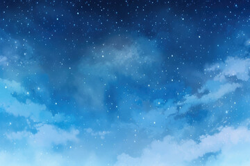 Watercolor blue sky color background with cloud and sparkling, galaxy, universe. Generative AI