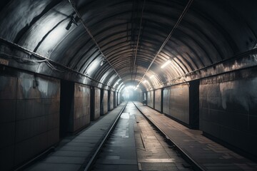 Fototapeta na wymiar empty underground subway tunnel on white background. Generative AI