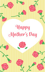 母の日　カーネーションが舞ってる背景とハートの母の日バナー　英語　縦縞　ストライプ