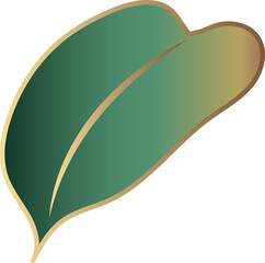 Elegant red camellia green leaf with golden outline