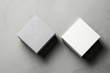 Two white square gift boxes mockup on gray concrete background Generative AI