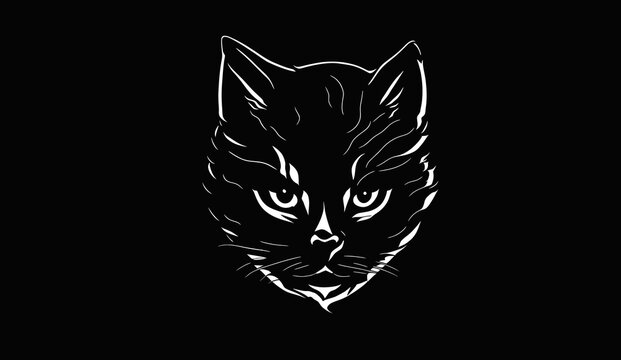 black and white cat illustration free vector