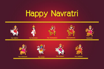 Happy Navratri - Goddess Durga - All nine Forms of Durga Maa
