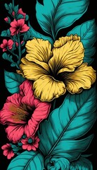 Exotic flower pattern illustration. Created using generative AI tools