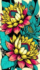 Exotic flower pattern illustration. Created using generative AI tools