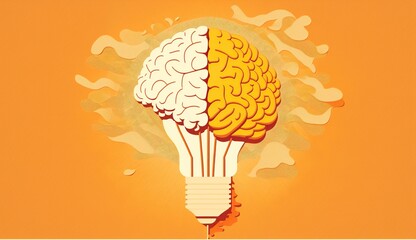 Illustration of a light bulb with brain ideas. Created using generative AI tools