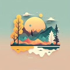 Minimalistic flat design landscape illustration. Created using generative AI tools