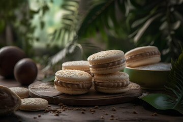Fototapeta na wymiar Macarons sweets . Generative Ai
