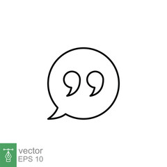 Bubble speech with quote mark line icon. Testimonials and customer relationship management concept. Simple outline style. Vector illustration isolated on white background. EPS 10.