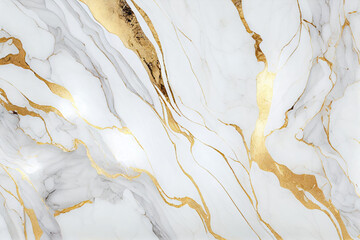 White and gold marble texture background, Marble pattern with golden veins. Generative AI
