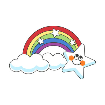 Sticker joyful magic star for wish fulfillment with a rainbow and small stars