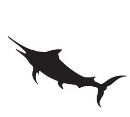 Marlin fish silhouette. Sailfish jumping out of the water.