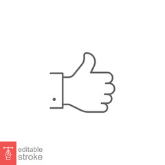 Hand thumb up gesture line icon. Testimonials, like and customer relationship management concept. Simple outline style. Vector illustration isolated on white background. Editable stroke EPS 10.