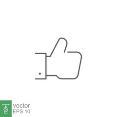 Hand thumb up gesture line icon. Testimonials, like and customer relationship management concept. Simple outline style. Vector illustration isolated on white background. Editable stroke EPS 10.