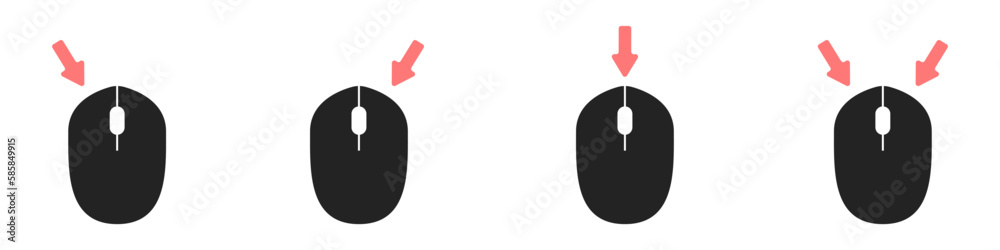 Poster computer mouse icons vector. left and right click vector. icons set of pressing different mouse butt
