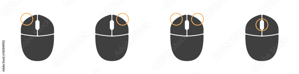 Poster computer mouse icons vector. left and right click vector. icons set of pressing different mouse butt