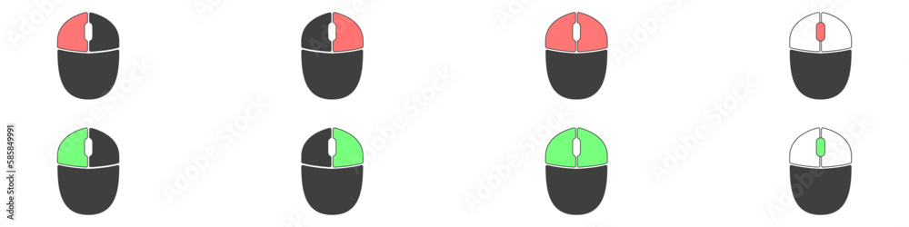 Poster computer mouse icons vector. left and right click vector. icons set of pressing different mouse butt