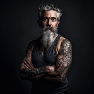 Ageless Muscular Man: A Captivating Portrait of a Silver Fox, Generative AI