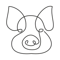 pig one line. Vector drawing.