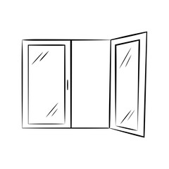 Window open sketch, hand drawing vector illustration isolated on white background