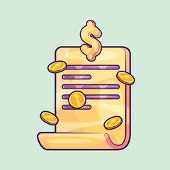 Document with Dollar Sign and Coins. Business Document Illustration Vector