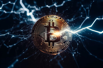 Representation of the digital lightning network of the bitcoin blockchain technology. generative ai