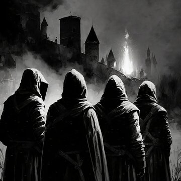 confr&eacute;rie m&eacute;di&eacute;val, ch&acirc;teau, sombre,  religieux, 