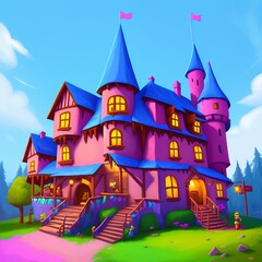 fantasy tavern, cartoon house, digital illustration, Generative AI.