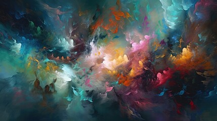 Obraz na płótnie Canvas Abstract background that captures the enchanting beauty of clouds, sky, or nebula, merging vibrant colors and a creative combination of painting techniques - Generative AI