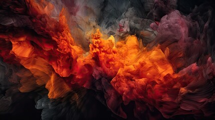 Abstract background that explores the dynamic energy of a volcanic eruption, featuring fiery reds, oranges, and yellows juxtaposed - Generative AI