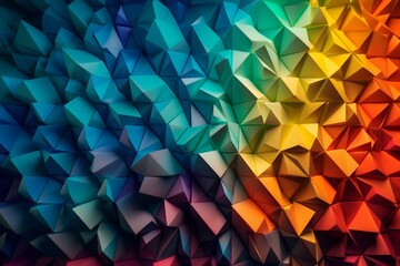 Fototapeta na wymiar Bright Modern Surface with Tetrahedrons. Multicolored Geometric 3d Wallpaper. Generative AI