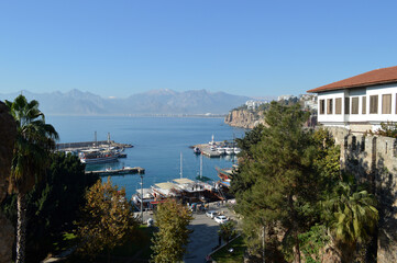 Scenic view on the coastline, Antalya old town, Turkey