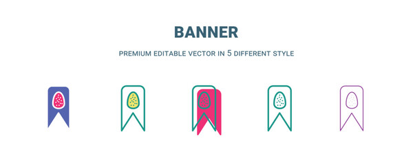 banner icon in 5 different style. Outline, filled, two color, thin banner icon isolated on white background. Editable vector can be used web and mobile