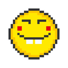 Obraz premium Laughs face icon. Pixel art emoticons. Vector illustration.