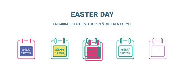 easter day icon in 5 different style. Outline, filled, two color, thin easter day icon isolated on white background. Editable vector can be used web and mobile